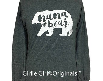 Girlie Girl Originals Nana Bear Dark Heather Grey Long Sleeve T-Shirt