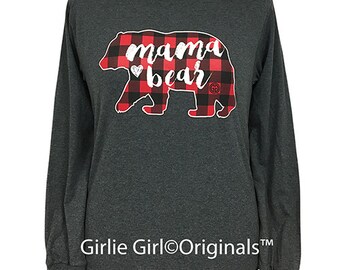 Girlie Girl Originals Mama Bear Plaid Dark Heather Long Sleeve T-Shirt