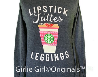 Girlie Girl Originals Lipstick, Lattes, Leggings Dark Heather Long Sleeve T-Shirt-
