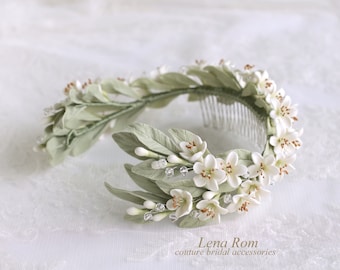 LIV orange blossom hair vine. Orange blossoms bridal headpiece. Bridal floral headpiece. Wedding floral headpiece. Bridal wreath.