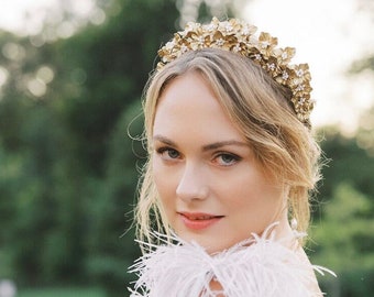 MICHELLE gold bridal crown. Bridal floral headpiece. Wedding crown.