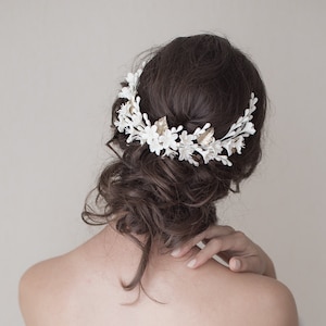 THAIS bridal floral headpiece. Wedding floral headpiece.Blossoms back headpiece. Bridal wreath. Bridal back headpiece, White headpiece.