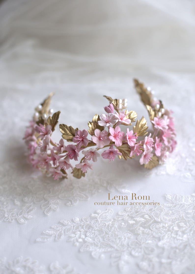 Cherry blossom headpiece. Bridal crown. Gold headpiece. Floral Etsy