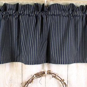 Navy Ticking Valances and Curtains Navy and Tan Homespun Americana Cabin USA Primitive Country Curtains Navy Ticking Tiers Valances Curtains