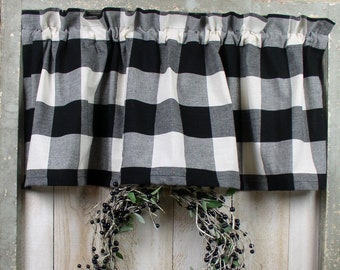 Black and Cream 3" Buffalo Check Homespun Valances and Tier Curtains Quick Ship