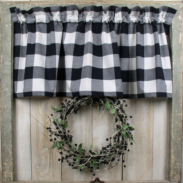 Black and White 2" Buffalo Check Homespun Valances Tiers Runners Farmhouse Curtains Country Kitchen Cabin Valances SHIPS IN 3-5 DAYS