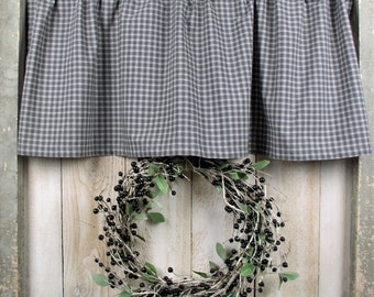 Gray and White Small Plaid Homespun Valances and Tier Curtains SHIPS IN 3-5 DAYS