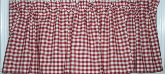 Red White Gingham Check Farmhouse Homespun Valances Tiers Etsy