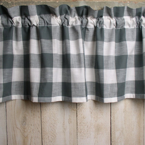 Gray and White 2" Textured Buffalo Check Homespun Valances Tiers Runners Farmhouse Curtains Country Kitchen Valances SHIPS IN 3-5 DAYS