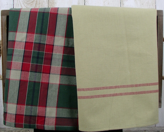 Americana Plaid Tea Towel Pair 20 x 28 Dish Towels Navy Plaid Dish Towel