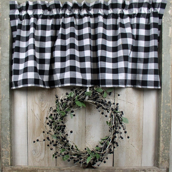 Black and White 1" Buffalo Check Homespun Valances Tiers Runners Farmhouse Curtains Country Kitchen Cabin Valances SHIPS IN 3-5 DAYS