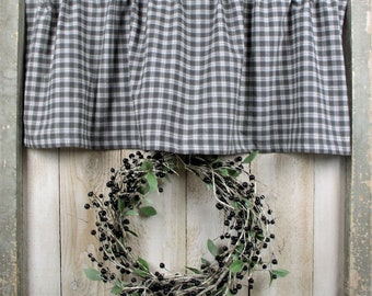 Gray and White Plaid Homespun Valances and Tier Curtains QUICK SHIP