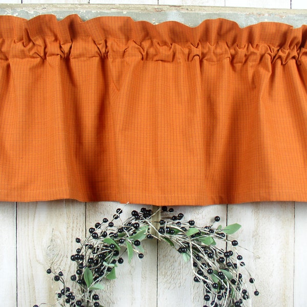 Orange Homespun Valances Tiers Runners Farmhouse Kitchen Country Primitive Window Treatments Custom Sizes Available