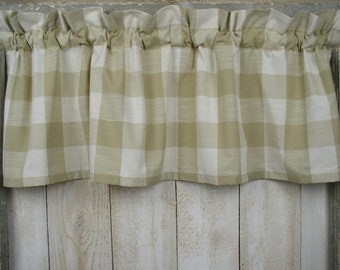 Tan and Off White 2" Buffalo Check Homespun Valances and Tier Curtains SHIPS IN 3-5 DAYS