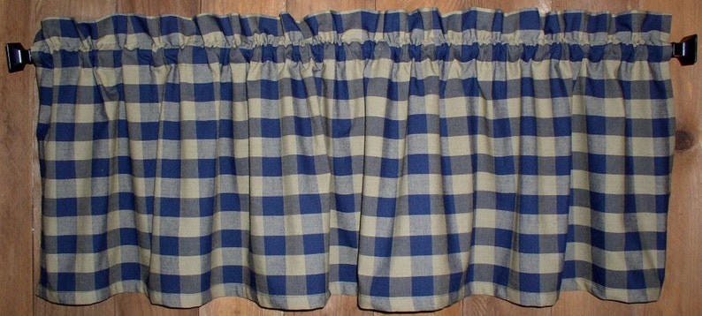 Navy Blue Buffalo Check Homespun Valances Tiers Runners Country Curtains Cabin Decor French Country Primitive Curtains FREE SHIP