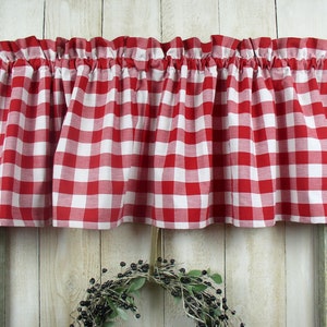 Red and White 1&quot; Buffalo Check Homespun Valances Tiers Runners Farmhouse Curtains Country Kitchen Cabin Valances SHIPS IN 3-5 DAYS