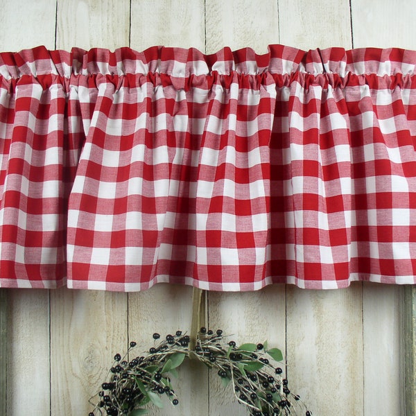 Red and White 1" Buffalo Check Homespun Valances Tiers Runners Farmhouse Curtains Country Kitchen Cabin Valances SHIPS IN 3-5 DAYS