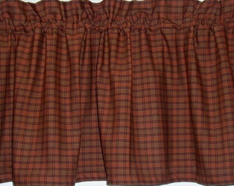 Burnt Orange Rusty Pumpkin Plaid Homespun Valances Tiers Runners Country Curtains Kitchen Home Cabin Valances SHIP in 3-5 days
