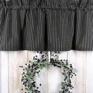 Black Ticking Valances and Curtains Black and Tan Homespun Farmhouse Curtains Cabin Primitive Country Curtains Black Ticking Farmhouse