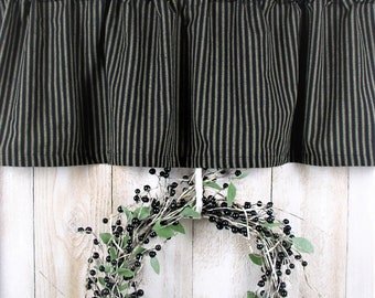 Black Ticking Valances and Curtains Black and Tan Homespun Farmhouse Curtains Cabin Primitive Country Curtains Black Ticking Farmhouse