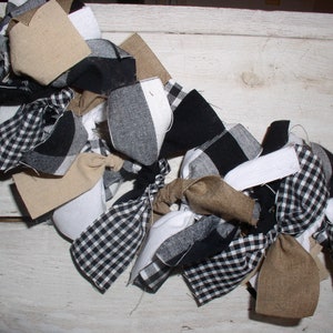 Black and White Buffalo Check Rag Garland Kit Pre-Cut Strips...Easy DIY Project for Farmhouse Decor DIY Kitchen Homespun Fabric Garlands