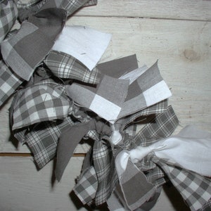 Gray and White Buffalo Check Rag Garland Kit Pre-Cut Strips...Easy DIY Project for Farmhouse Decor DIY Kitchen Homespun Fabric Garlands