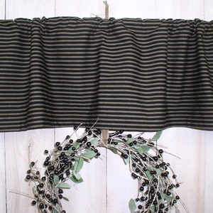 Black and Tan Homespun Ticking Valances CLEARANCE END of BOLT Country Curtains Primitive Cabin Summer Kitchen Valances  #134