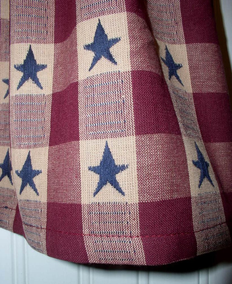 Americana Valance Navy Star Burgundy Plaid Homespun Valances Etsy