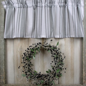 Gray and White Tea Towel Striped Homespun Valances Tiers Runners Farmhouse Curtains Country Kitchen Cabin Valances Ships Quickly