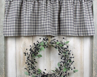 Gray and Beige Plaid Homespun Valances and Tier Curtains QUICK SHIP