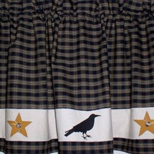 Hand Painted Crows &#39;n Stars 100% Cotton Homespun Valance Fall Decor Primitive Country Variety of Sizes