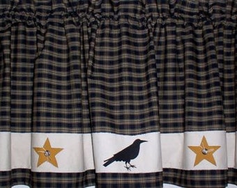 Hand Painted Crows 'n Stars 100% Cotton Homespun Valance Fall Decor Primitive Country Variety of Sizes