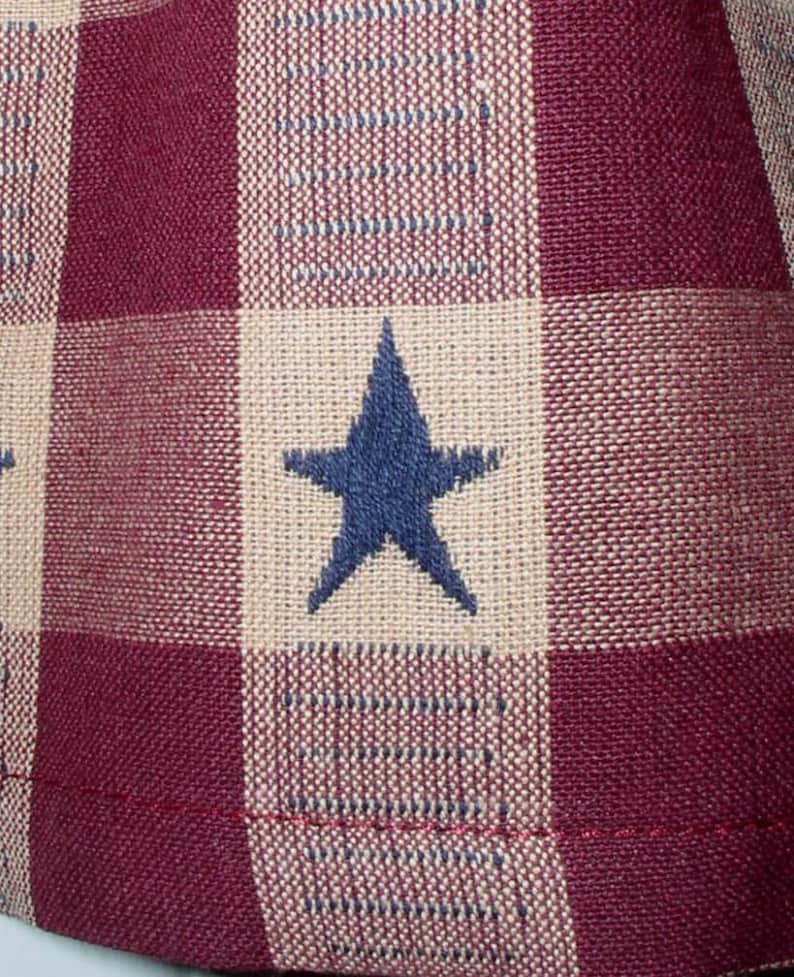 Americana Valance Navy Star Burgundy Plaid Homespun Valances Etsy