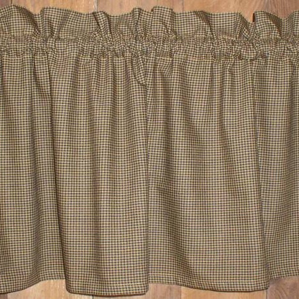 Pumpkin Spice Mini Check Homespun Valances Tiers Runners Fall Autumn Country Curtains Cabin Decor Country Primitive Curtains