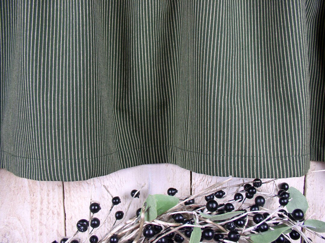 Forest Green and Beige Stripe Homespun Valances Tiers Runners Farmhouse