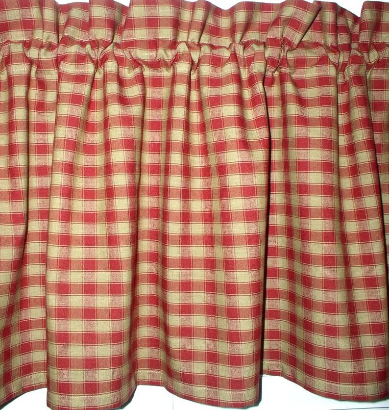 Berry Checked Plaid Homespun Valance Americana Cabin USA Primitive