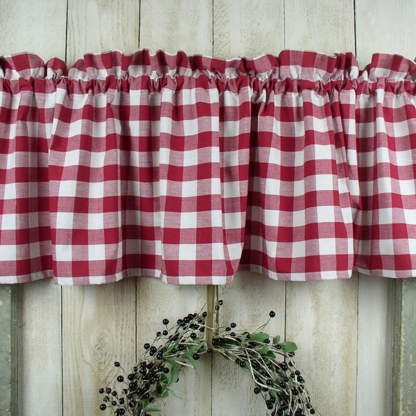 Barn Red and White 1" Buffalo Check Homespun Valance Red Tiers Runners Farmhouse Curtains Country Kitchen Cabin Valances SHIPS in 3-5 days
