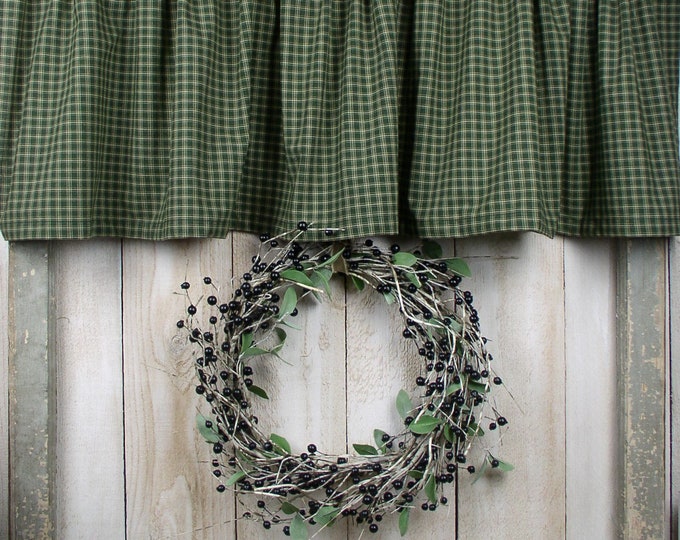 Forest Green and Beige Plaid Homespun Valance Tiers Runners Farmhouse