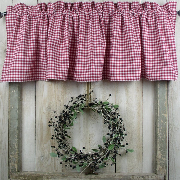 Barn Red and White Check Homespun Valance Red Tiers Runners Farmhouse Curtains Country Kitchen Cabin Valances SHIPS in 3-5 days