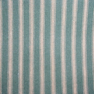 May include: A close-up of a teal and white striped fabric. The fabric has a woven texture and a subtle sheen.