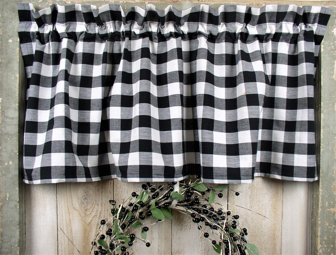 Black and White Buffalo Check Homespun Valances Tiers Runners Etsy