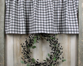 Gray and White Checked Plaid Homespun Valances and Tier Curtains SHIP IN 3-5 DAYS