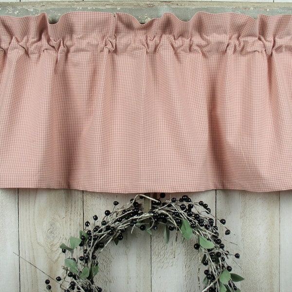Peach Mini Check Homespun Valances Tiers Runners Farmhouse Curtains Country Kitchen Cabin Valances SHIPS in 2-3 days