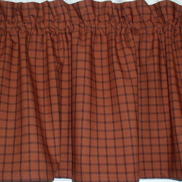 Burnt Orange Rusty Pumpkin Homespun Valances Tiers Runners Country Curtains Kitchen Home Cabin Valances Curtains SHIPPING in 3-5 days
