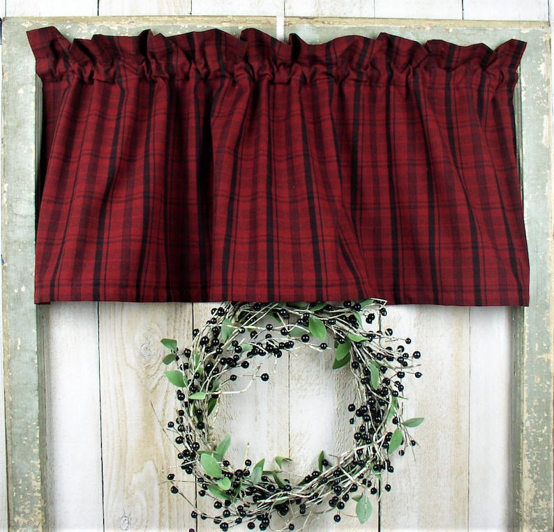 COUNTRY RED and BLACK Plaid Homespun Valances Tiers and Etsy