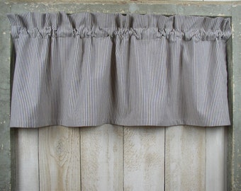 Blue and Beige Mini Stripe Homespun Valances Tiers Runners Farmhouse Curtains Country Kitchen Cabin Valances FREE SHIPPING in 2-3 days