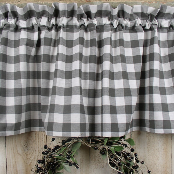 Gray and White 1" Buffalo Check Homespun Valances Tiers Runners Farmhouse Curtains Country Kitchen Cabin Valances SHIPS IN 3-5 DAYS