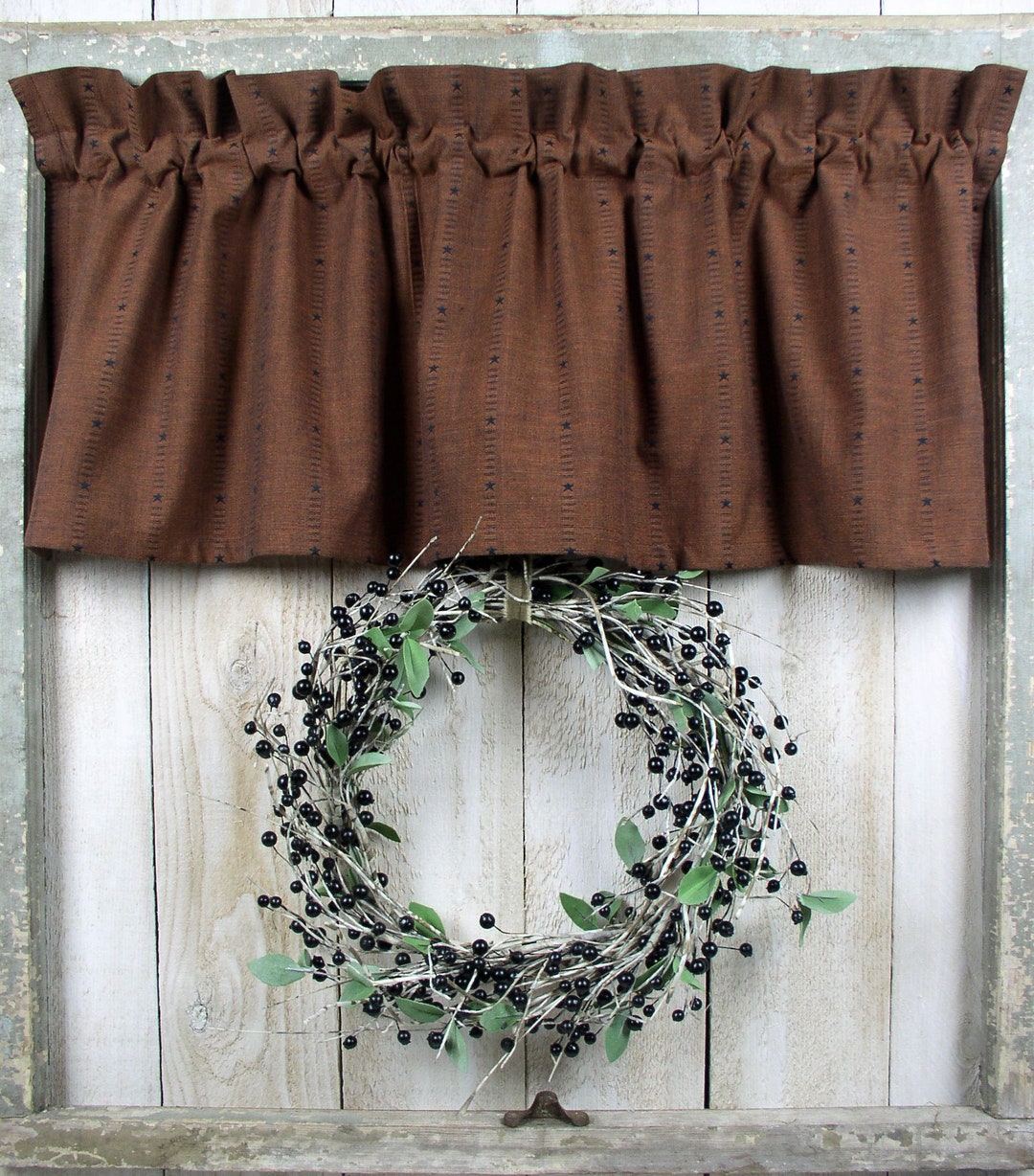 Rust Valance Rust With Black Stars Primitive Homespun Valances Farmhouse Curtains ...