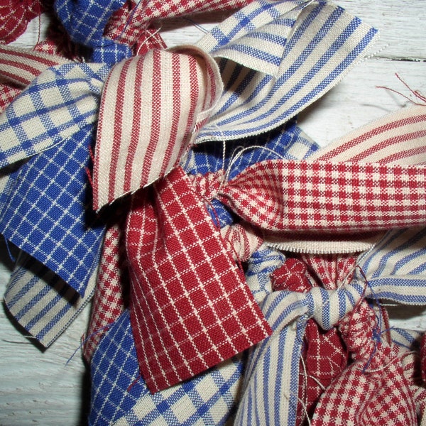 Red Beige Blue Rag Garland Kit Pre-Cut Strips...Easy DIY Project for Patriotic Decor DIY Americana Homespun Fabric Garlands Red White Blue