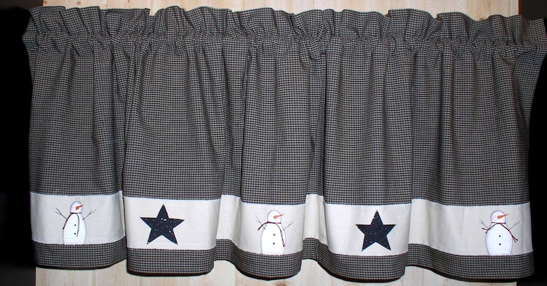 Snowman And Stars Valance Tiers Runners Winter Kitchen Image 0